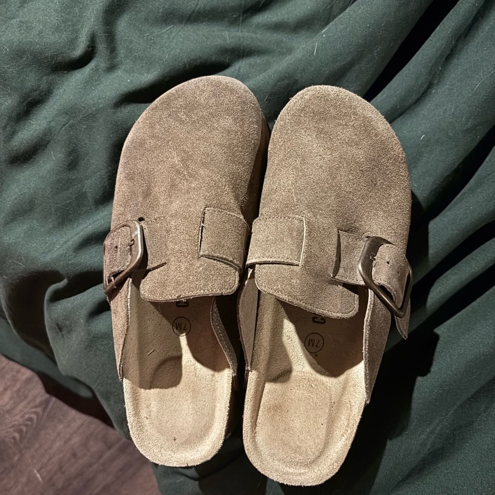 Men's Suede Slip-On Clog with Buckle - Brown